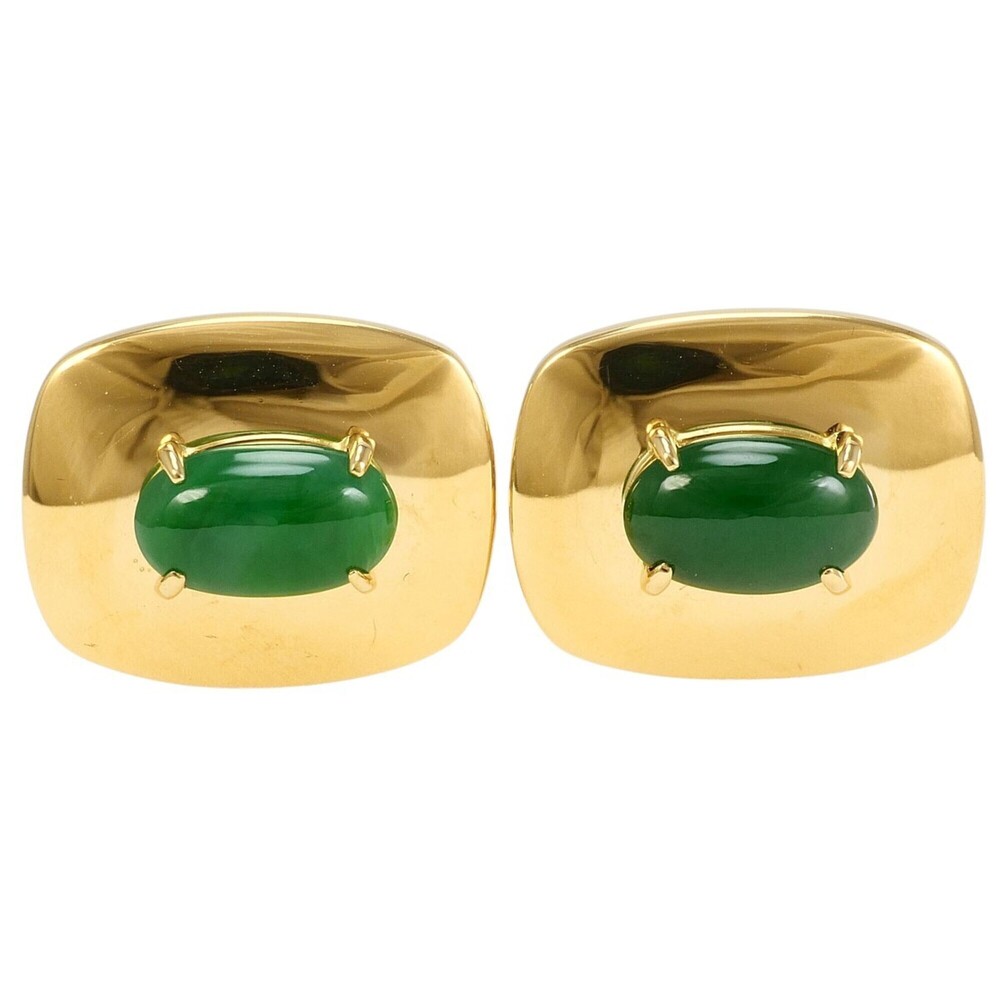 18K (18-karat) Yellow Gold Cufflinks with Natural Jadeite Cards - Total Weigh...